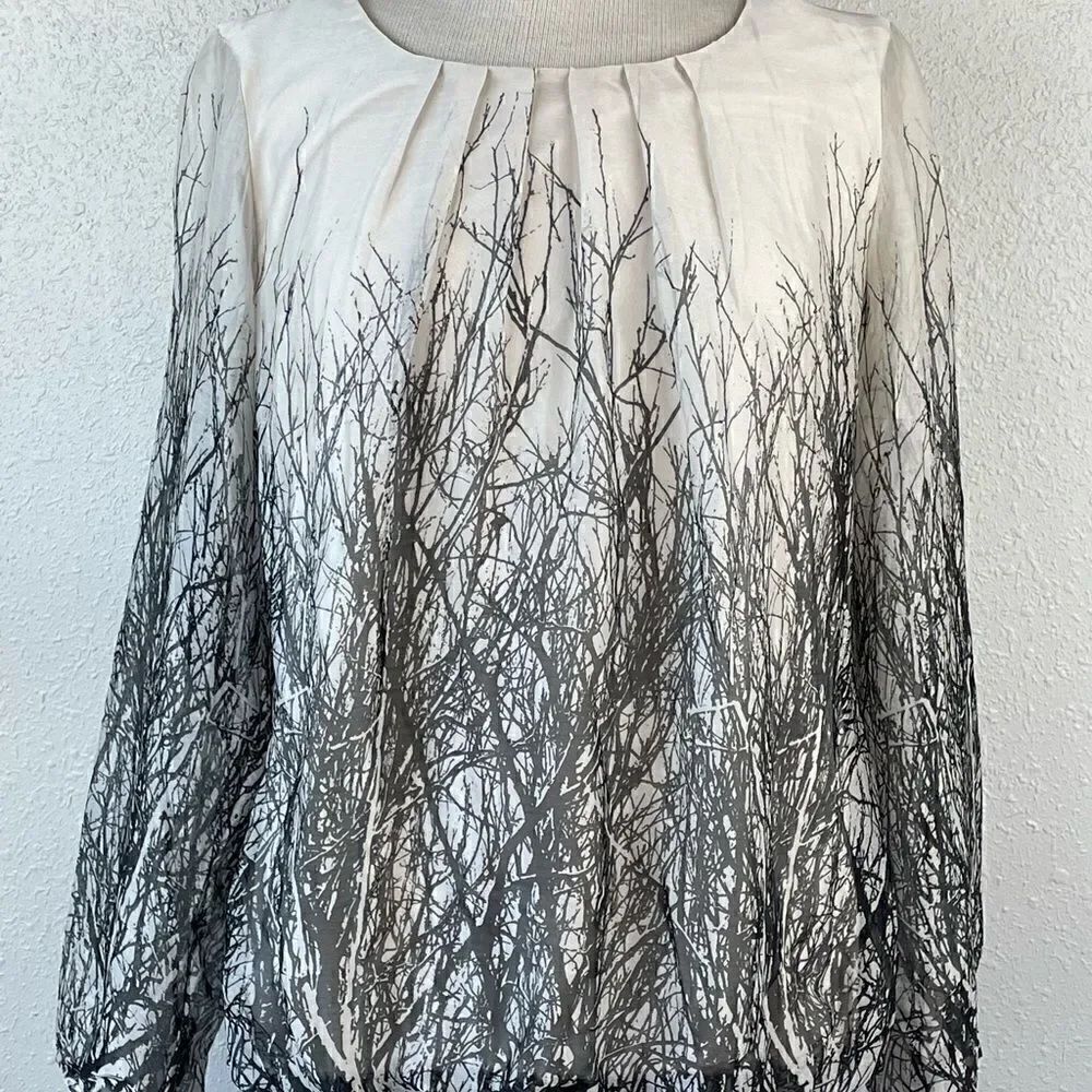 NWT Roz & Ali Womens Black and Tan Long Sleeve Blouse Size M